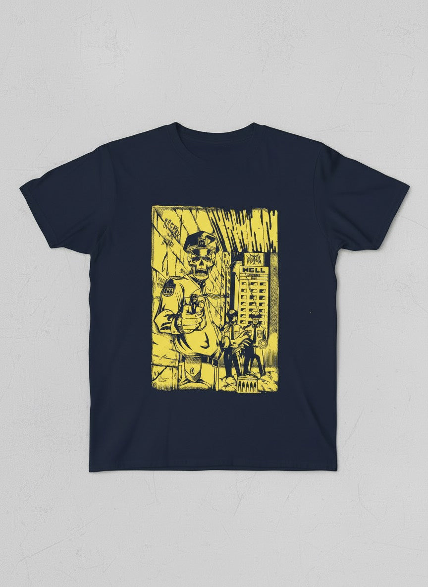 METAL COPS T-SHIRT NAVY/YELLOW